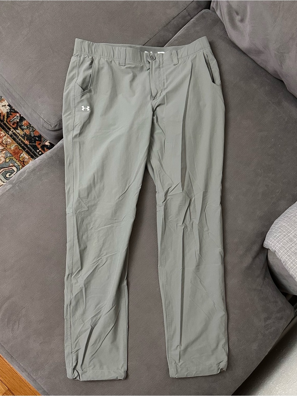 Under Armour Men Pants 36x32 Gray Golf Chino Fitted Elastane Nylon Logo Pockets